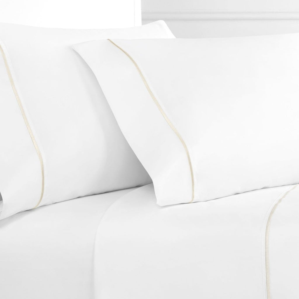 Single Stripe Embroidered 300TC 100% Cotton Percale Sheet Set