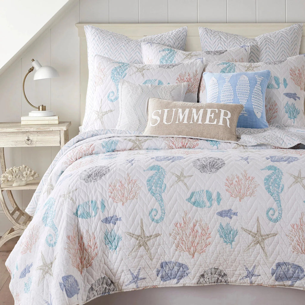 Blue Sea Quilt Set - Coastal Blue Quilt Set - Quahog Bay Bedding