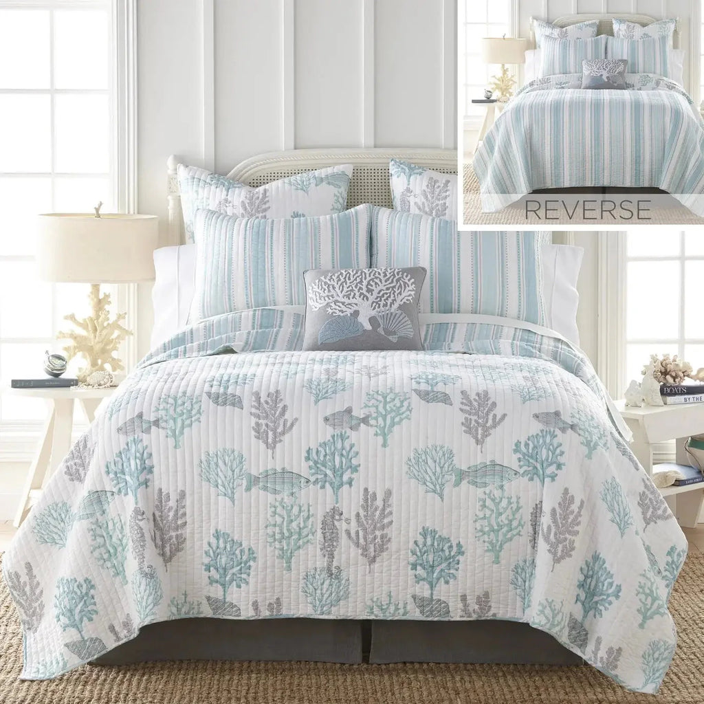Bondi Stripe Grey Quilt Set Coastal Bedding Set Grey Hues