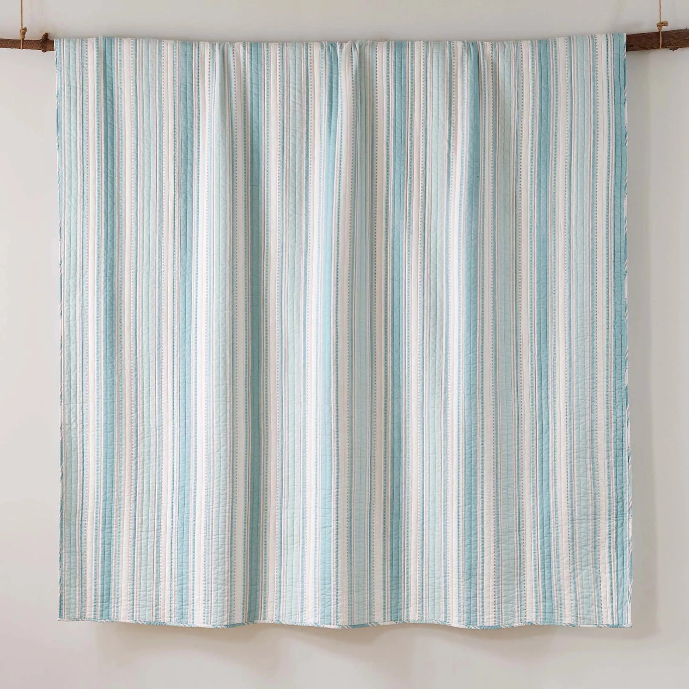 Cape Coral Quilt Set - Teal And White Stripe Coastal Quilt Set