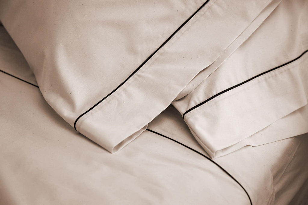 6PC Percale Bed Sheet Set With Piping Design - American Made With USA Grown Cotton