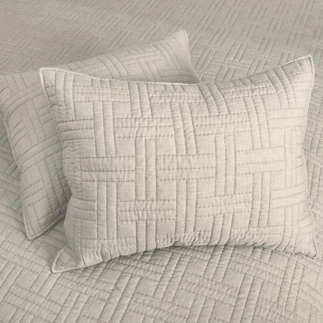 Melange Stitch Reversible Quilt Set - Natural