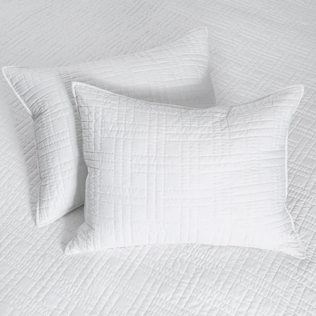 Melange Stitch Reversible Quilt Set - White