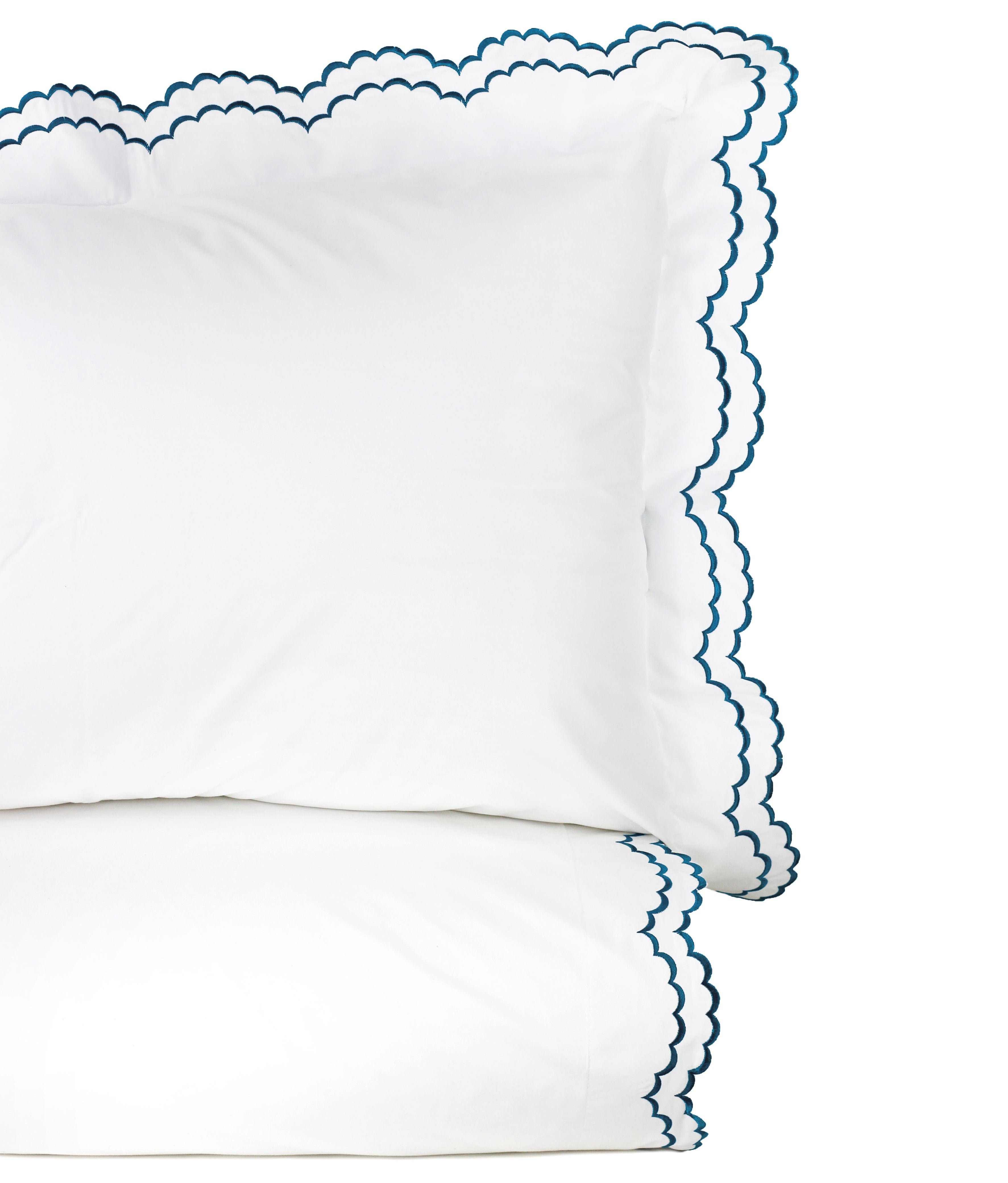 Double Scalloped Edge Embroidered Percale Duvet Set 300TC 100% Cotton